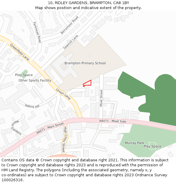 10, RIDLEY GARDENS, BRAMPTON, CA8 1BY: Location map and indicative extent of plot