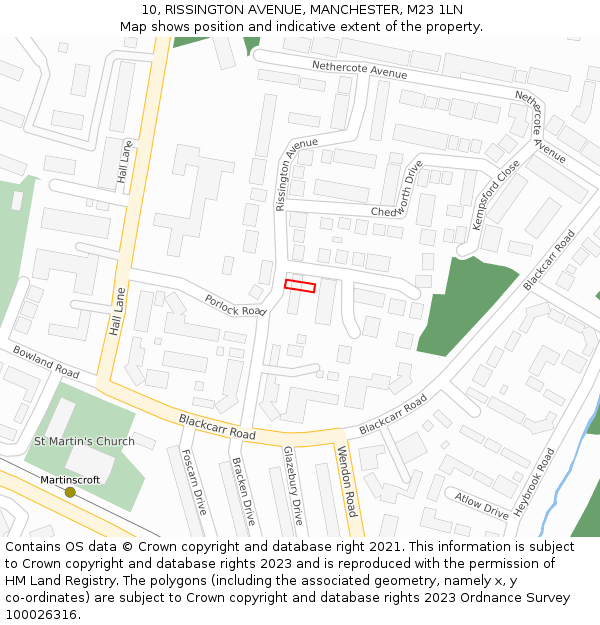 10, RISSINGTON AVENUE, MANCHESTER, M23 1LN: Location map and indicative extent of plot