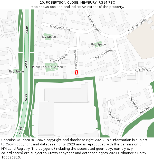 10, ROBERTSON CLOSE, NEWBURY, RG14 7SQ: Location map and indicative extent of plot