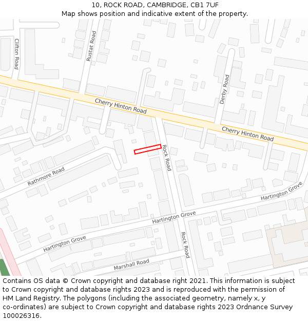 10, ROCK ROAD, CAMBRIDGE, CB1 7UF: Location map and indicative extent of plot