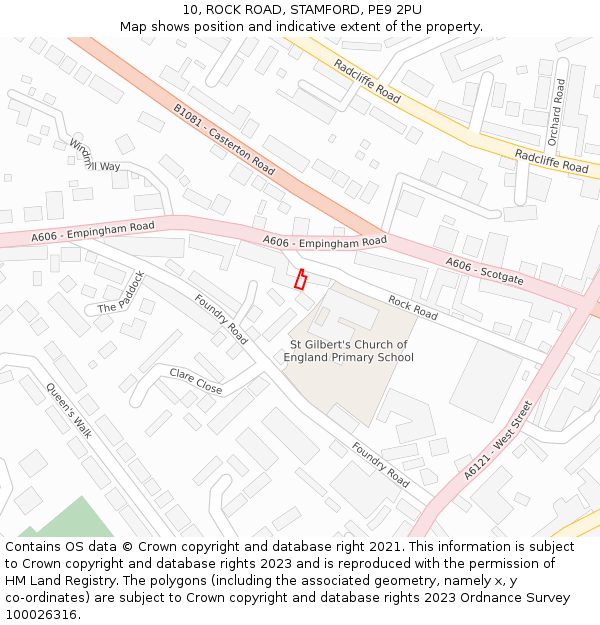 10, ROCK ROAD, STAMFORD, PE9 2PU: Location map and indicative extent of plot