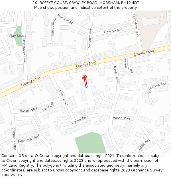 10, ROFFYE COURT, CRAWLEY ROAD, HORSHAM, RH12 4DT: Location map and indicative extent of plot