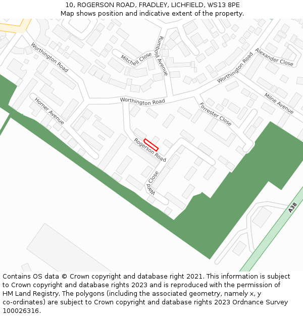 10, ROGERSON ROAD, FRADLEY, LICHFIELD, WS13 8PE: Location map and indicative extent of plot