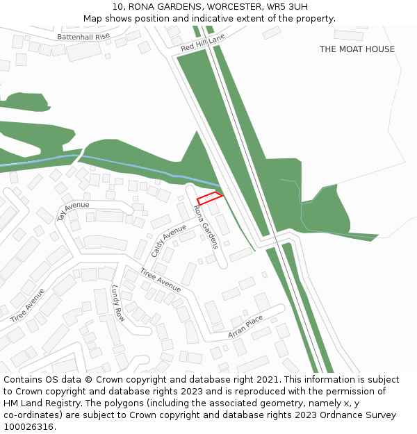 10, RONA GARDENS, WORCESTER, WR5 3UH: Location map and indicative extent of plot