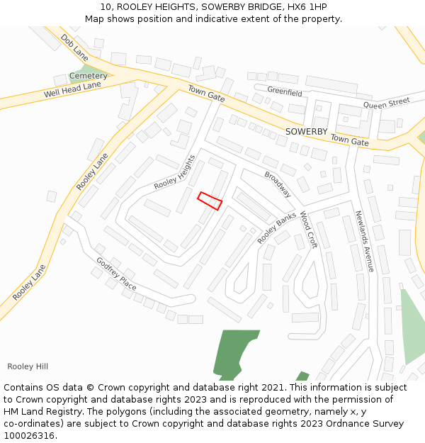 10, ROOLEY HEIGHTS, SOWERBY BRIDGE, HX6 1HP: Location map and indicative extent of plot