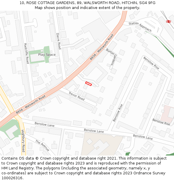 10, ROSE COTTAGE GARDENS, 89, WALSWORTH ROAD, HITCHIN, SG4 9FG: Location map and indicative extent of plot