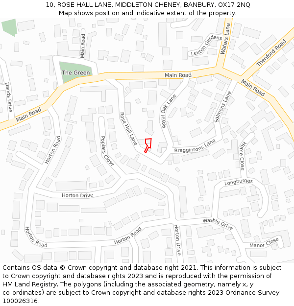 10, ROSE HALL LANE, MIDDLETON CHENEY, BANBURY, OX17 2NQ: Location map and indicative extent of plot