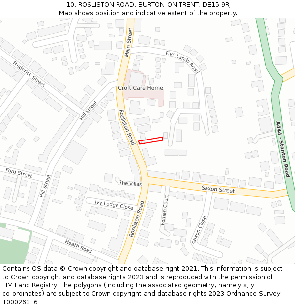 10, ROSLISTON ROAD, BURTON-ON-TRENT, DE15 9RJ: Location map and indicative extent of plot