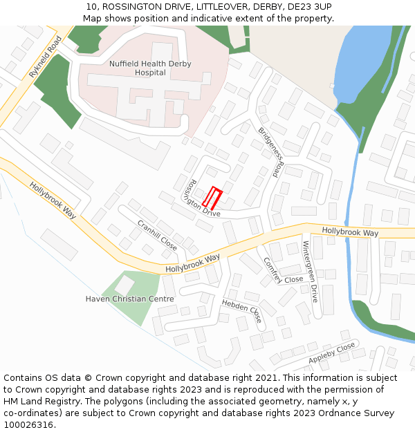 10, ROSSINGTON DRIVE, LITTLEOVER, DERBY, DE23 3UP: Location map and indicative extent of plot