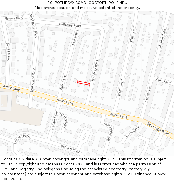 10, ROTHESAY ROAD, GOSPORT, PO12 4PU: Location map and indicative extent of plot