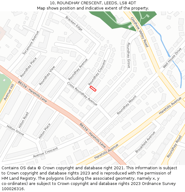 10, ROUNDHAY CRESCENT, LEEDS, LS8 4DT: Location map and indicative extent of plot