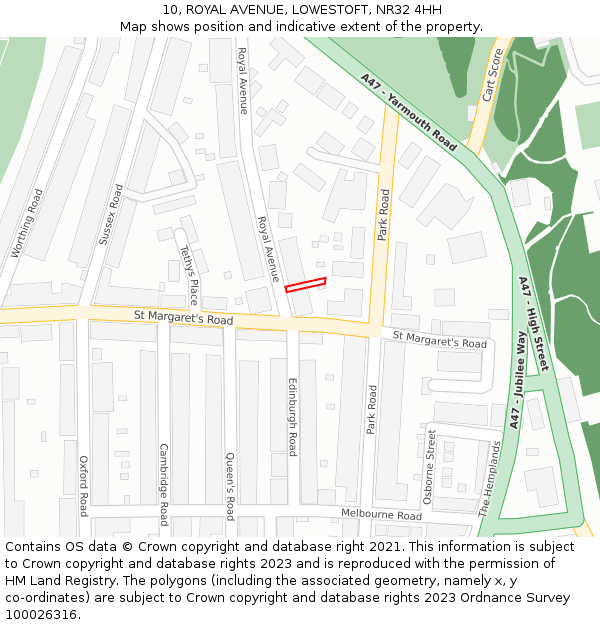 10, ROYAL AVENUE, LOWESTOFT, NR32 4HH: Location map and indicative extent of plot