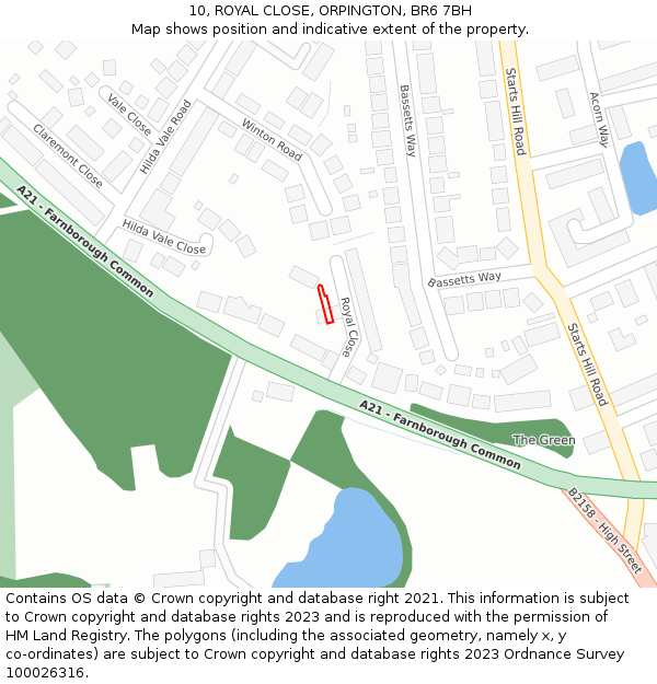 10, ROYAL CLOSE, ORPINGTON, BR6 7BH: Location map and indicative extent of plot