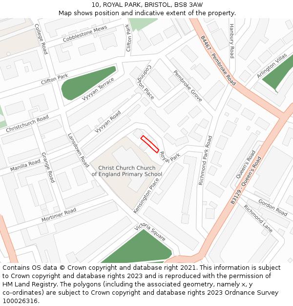 10, ROYAL PARK, BRISTOL, BS8 3AW: Location map and indicative extent of plot
