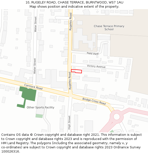 10, RUGELEY ROAD, CHASE TERRACE, BURNTWOOD, WS7 1AU: Location map and indicative extent of plot