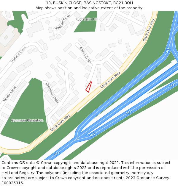 10, RUSKIN CLOSE, BASINGSTOKE, RG21 3QH: Location map and indicative extent of plot