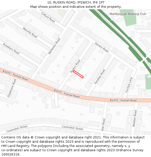10, RUSKIN ROAD, IPSWICH, IP4 1PT: Location map and indicative extent of plot