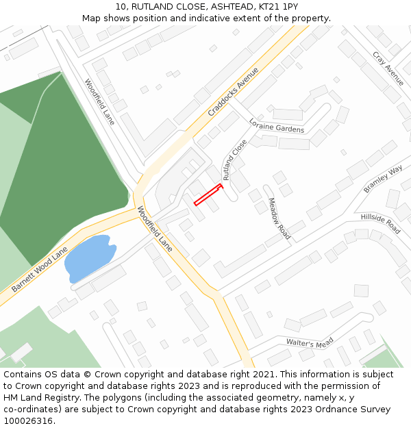 10, RUTLAND CLOSE, ASHTEAD, KT21 1PY: Location map and indicative extent of plot