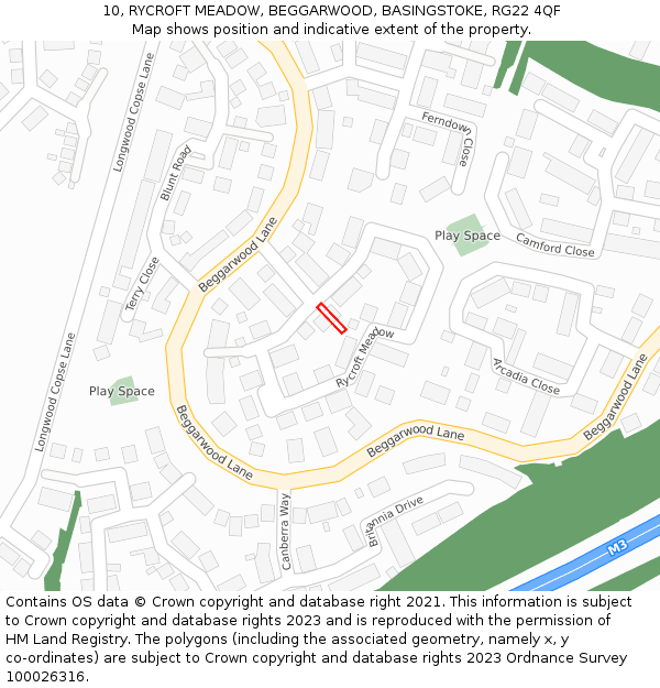 10, RYCROFT MEADOW, BEGGARWOOD, BASINGSTOKE, RG22 4QF: Location map and indicative extent of plot