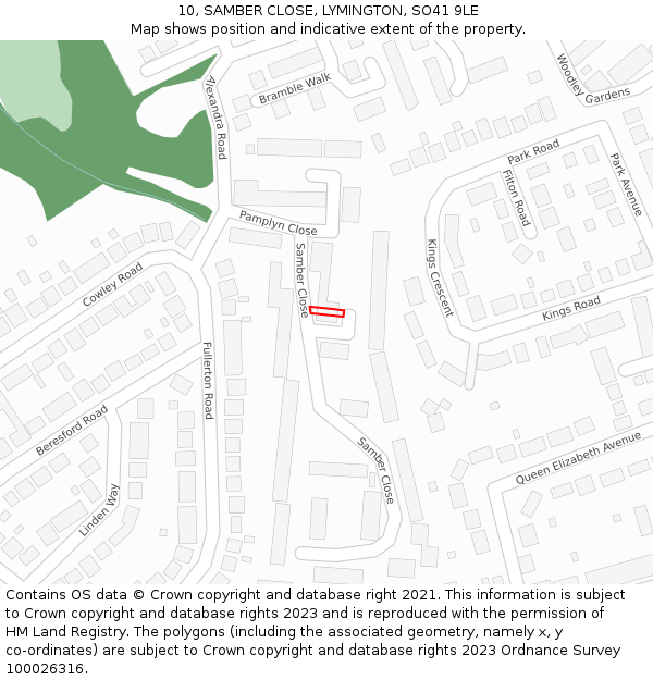 10, SAMBER CLOSE, LYMINGTON, SO41 9LE: Location map and indicative extent of plot