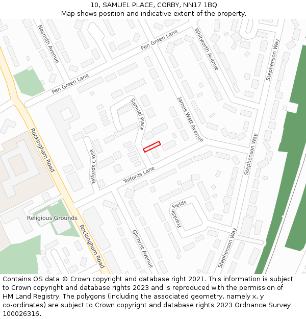 10, SAMUEL PLACE, CORBY, NN17 1BQ: Location map and indicative extent of plot