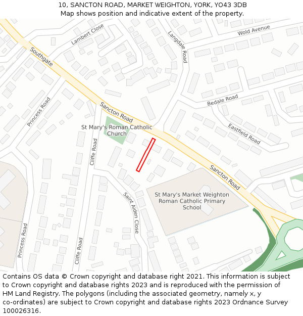 10, SANCTON ROAD, MARKET WEIGHTON, YORK, YO43 3DB: Location map and indicative extent of plot