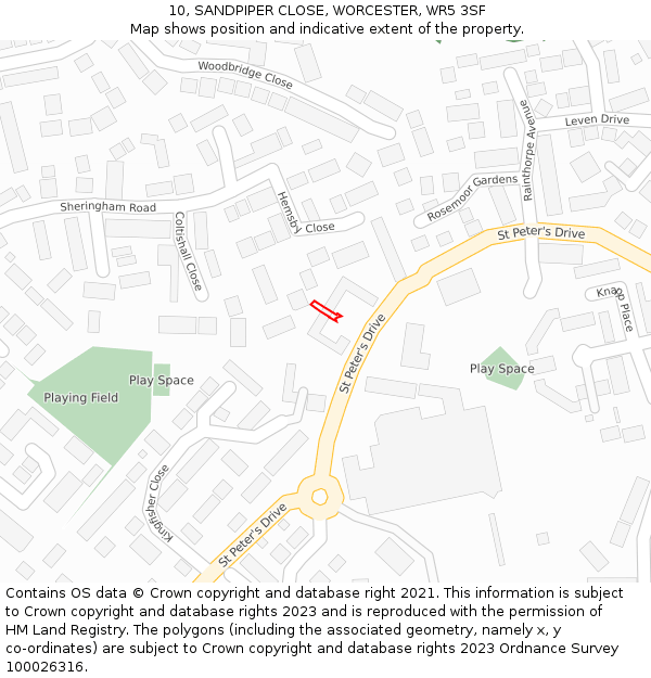 10, SANDPIPER CLOSE, WORCESTER, WR5 3SF: Location map and indicative extent of plot