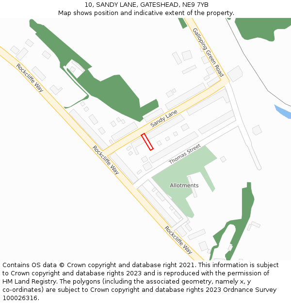 10, SANDY LANE, GATESHEAD, NE9 7YB: Location map and indicative extent of plot