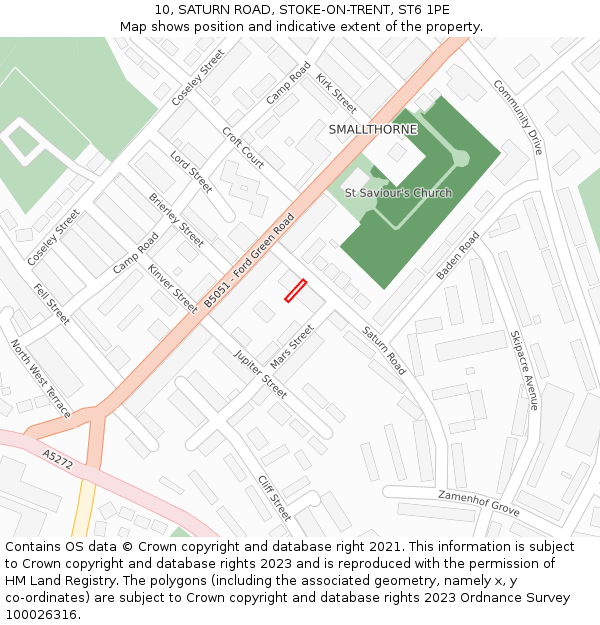 10, SATURN ROAD, STOKE-ON-TRENT, ST6 1PE: Location map and indicative extent of plot