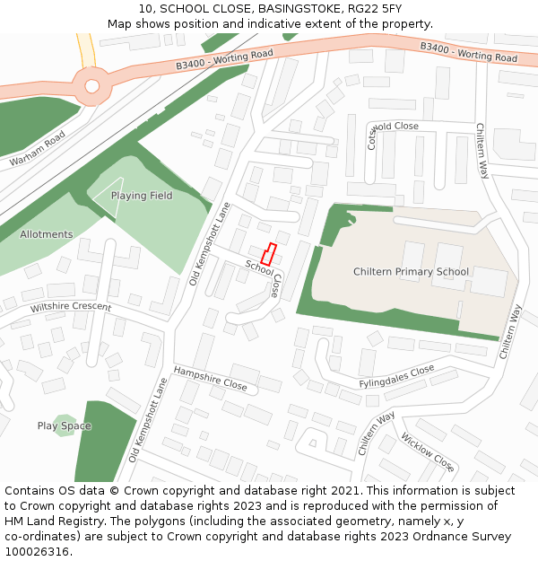 10, SCHOOL CLOSE, BASINGSTOKE, RG22 5FY: Location map and indicative extent of plot