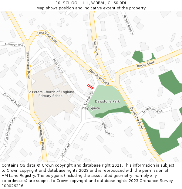 10, SCHOOL HILL, WIRRAL, CH60 0DL: Location map and indicative extent of plot