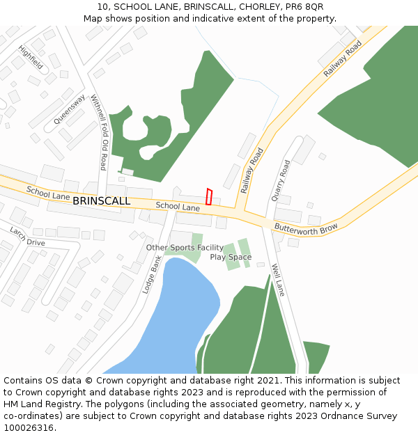 10, SCHOOL LANE, BRINSCALL, CHORLEY, PR6 8QR: Location map and indicative extent of plot