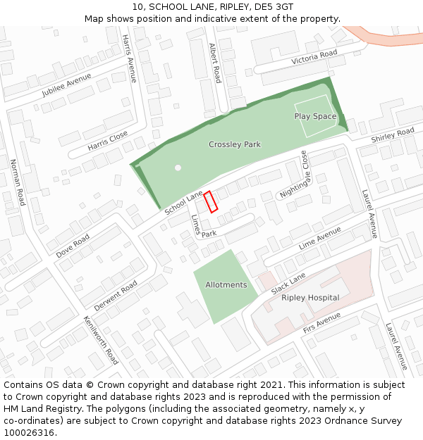 10, SCHOOL LANE, RIPLEY, DE5 3GT: Location map and indicative extent of plot