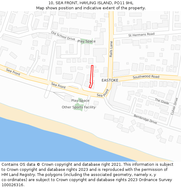 10, SEA FRONT, HAYLING ISLAND, PO11 9HL: Location map and indicative extent of plot