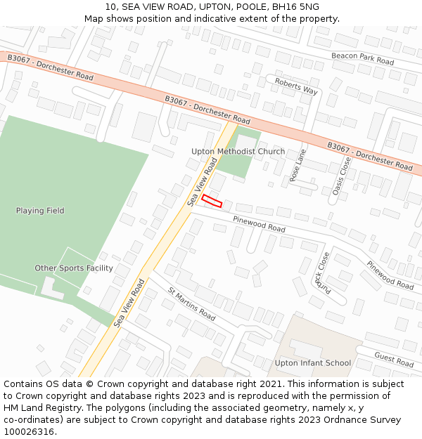 10, SEA VIEW ROAD, UPTON, POOLE, BH16 5NG: Location map and indicative extent of plot
