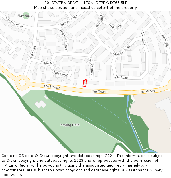 10, SEVERN DRIVE, HILTON, DERBY, DE65 5LE: Location map and indicative extent of plot