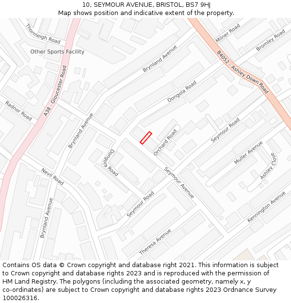 10, SEYMOUR AVENUE, BRISTOL, BS7 9HJ: Location map and indicative extent of plot