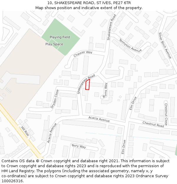 10, SHAKESPEARE ROAD, ST IVES, PE27 6TR: Location map and indicative extent of plot