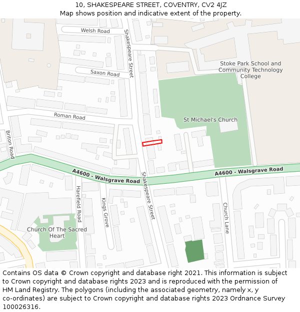 10, SHAKESPEARE STREET, COVENTRY, CV2 4JZ: Location map and indicative extent of plot