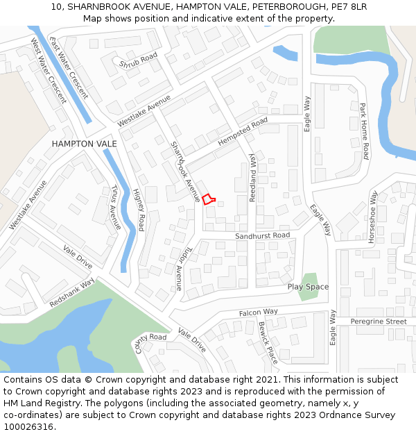 10, SHARNBROOK AVENUE, HAMPTON VALE, PETERBOROUGH, PE7 8LR: Location map and indicative extent of plot