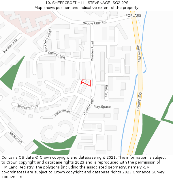 10, SHEEPCROFT HILL, STEVENAGE, SG2 9PS: Location map and indicative extent of plot
