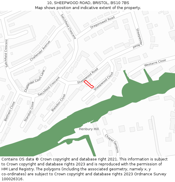10, SHEEPWOOD ROAD, BRISTOL, BS10 7BS: Location map and indicative extent of plot