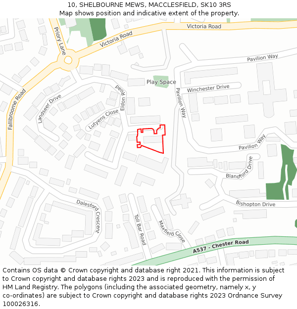 10, SHELBOURNE MEWS, MACCLESFIELD, SK10 3RS: Location map and indicative extent of plot