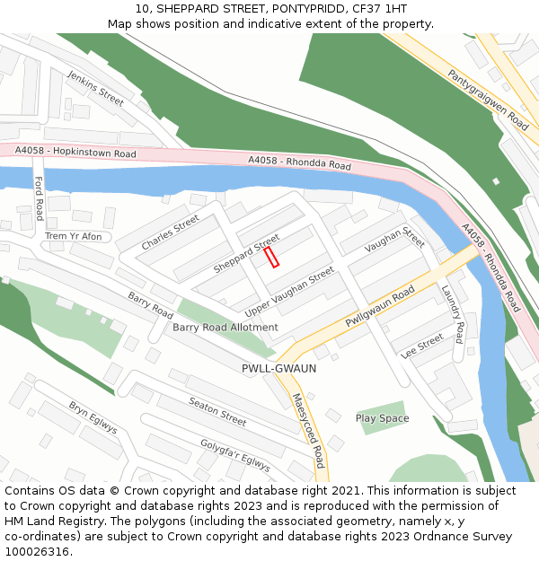10, SHEPPARD STREET, PONTYPRIDD, CF37 1HT: Location map and indicative extent of plot
