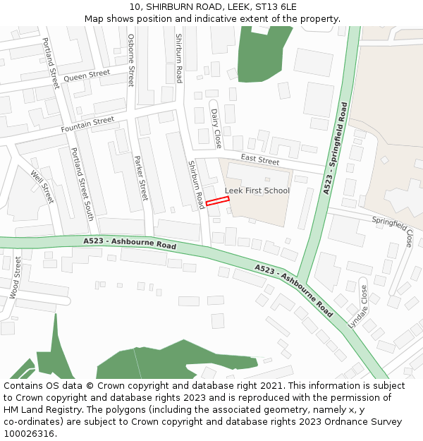 10, SHIRBURN ROAD, LEEK, ST13 6LE: Location map and indicative extent of plot