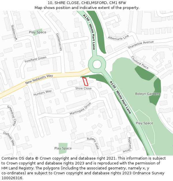 10, SHIRE CLOSE, CHELMSFORD, CM1 6FW: Location map and indicative extent of plot