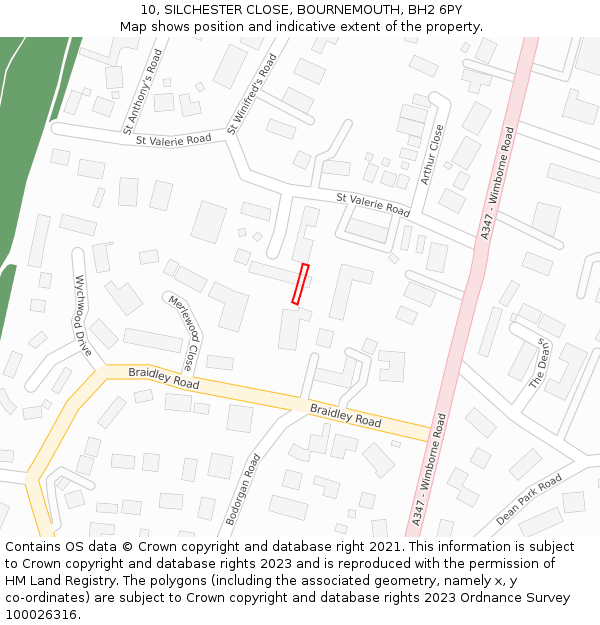 10, SILCHESTER CLOSE, BOURNEMOUTH, BH2 6PY: Location map and indicative extent of plot