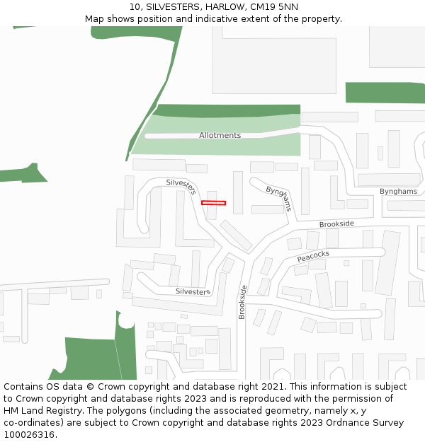 10, SILVESTERS, HARLOW, CM19 5NN: Location map and indicative extent of plot