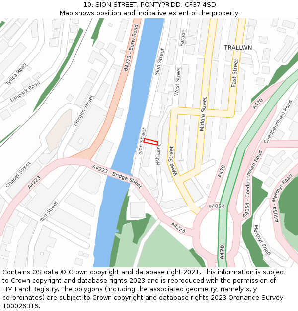 10, SION STREET, PONTYPRIDD, CF37 4SD: Location map and indicative extent of plot