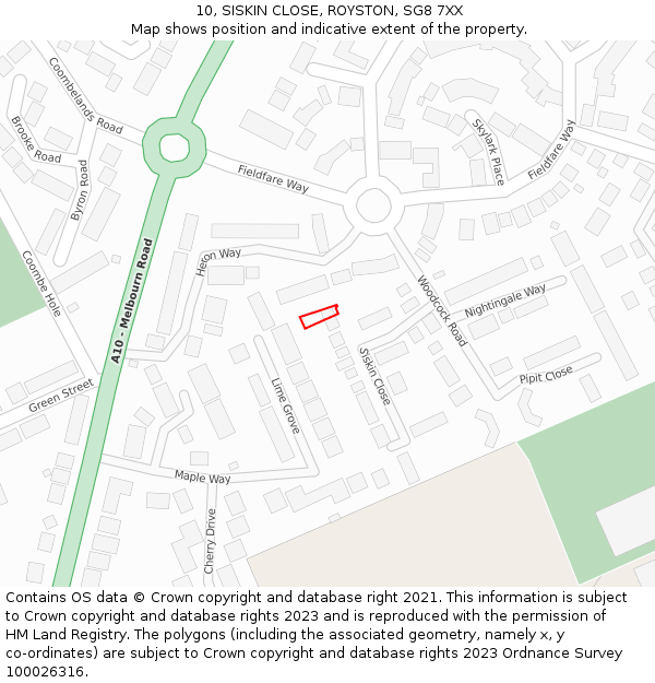 10, SISKIN CLOSE, ROYSTON, SG8 7XX: Location map and indicative extent of plot